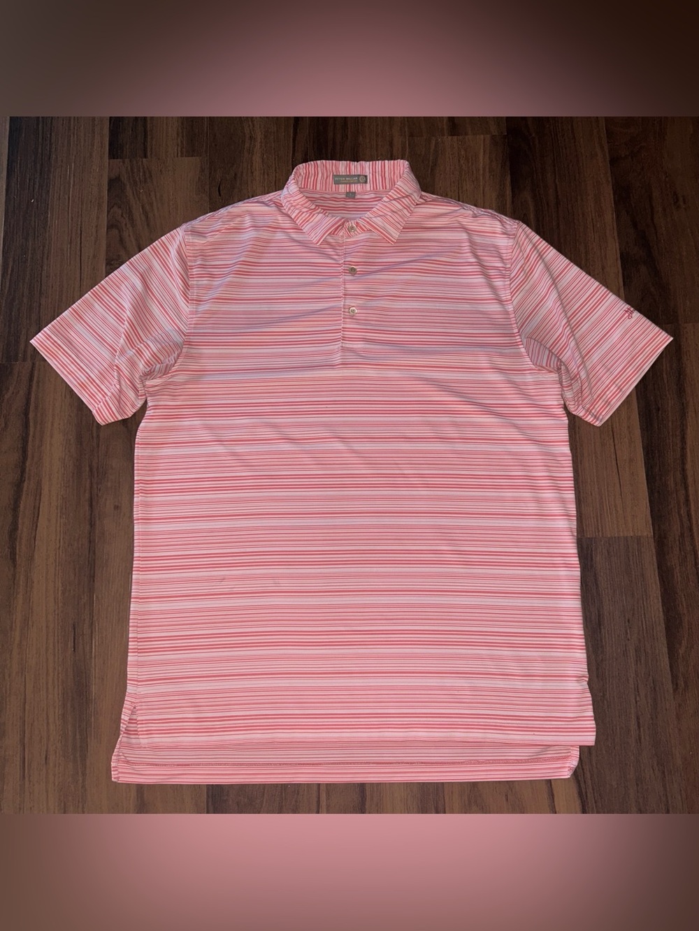 Peter Millar Summer Comfort Pink White Striped Polo Golf Shirt Sz Large Stretch